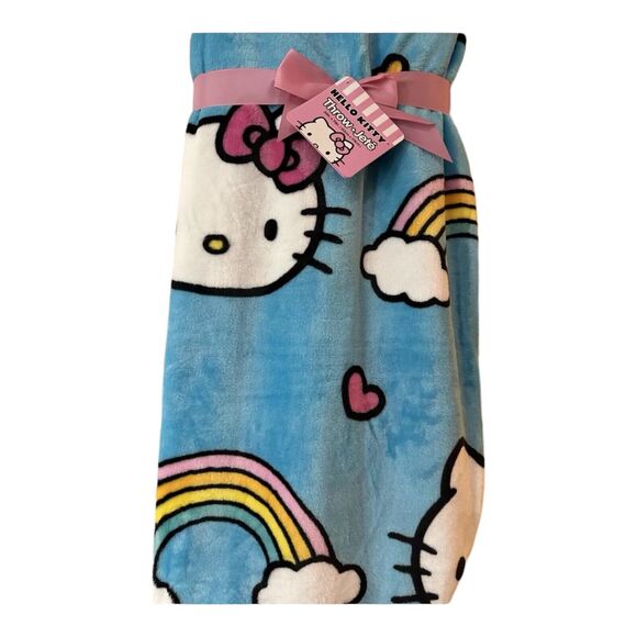 Hello Kitty Blue Rainbow Throw Blanket 60 X 70 inches Blue NEW - Picture 2 of 6